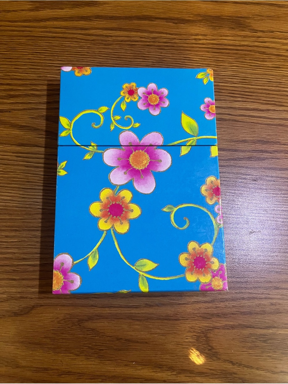 Blank Note Cards in Floral Decorative Storage Box - Bright Blue Pink Yellow